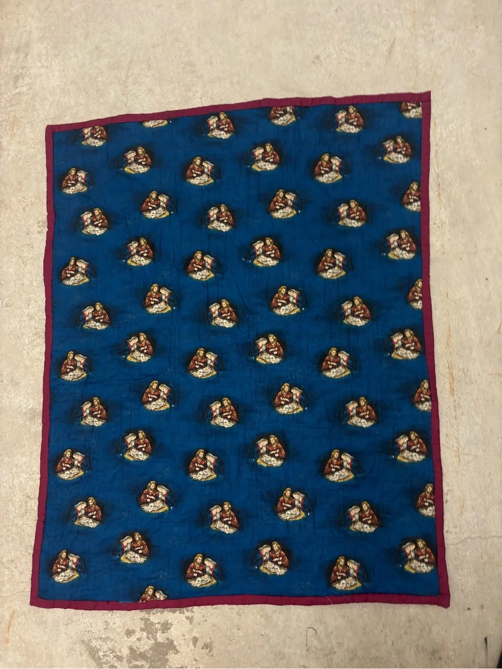 Quilted Throw Blanket Reversible w Stained Glass Angels & Jesus w Joe Mary